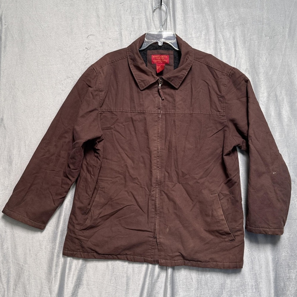 Moose Creek Jacket Mens Large Brown Zip Up Lined Cotton Outdoor Coat Pockets VTG